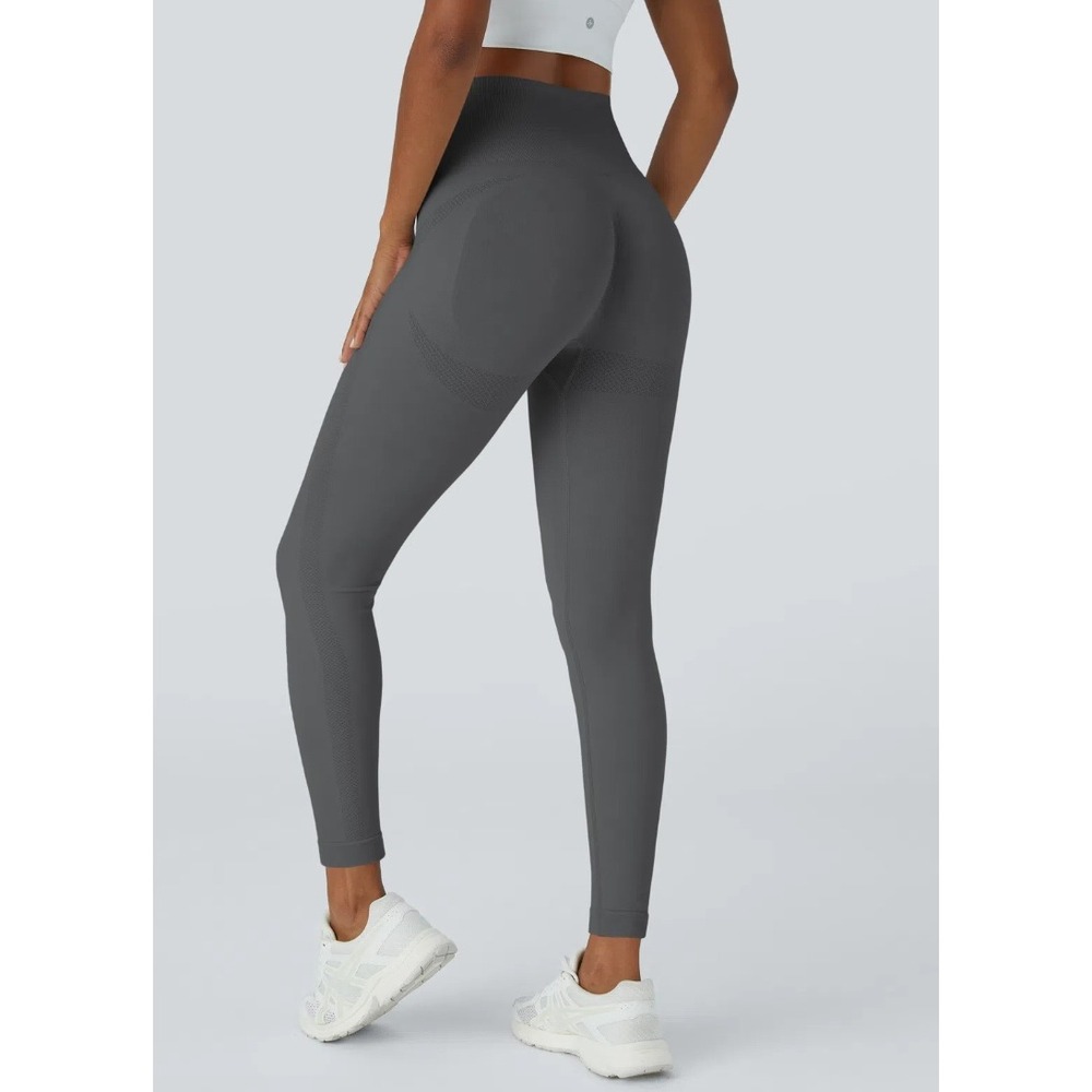 Halara‎ OneForm Seamless Flow High Waisted Ruched 7/8 Yoga Leggings Medium Gray